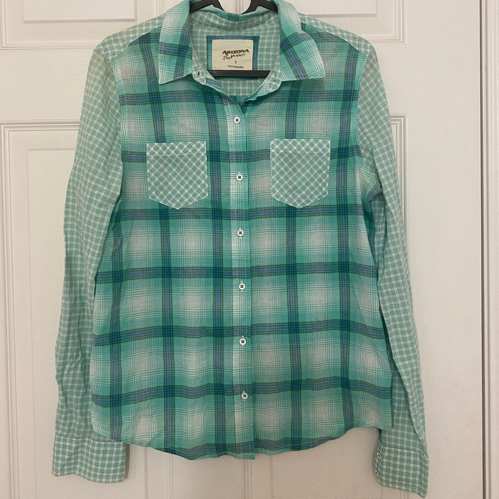 Seafoam Green Plaid Flannel Button-up
